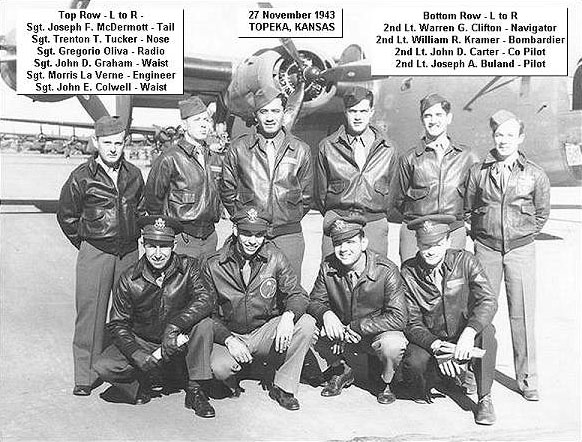De bemanning van piloot Joe Buland op 27 november 1943 in Topeka in de VS.