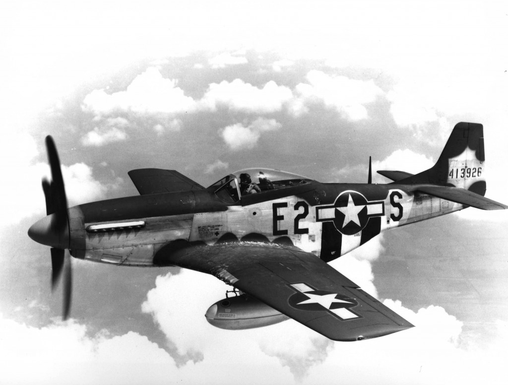 War Theatre #12 - France - Airplanes North American P-51 Mustang figher plane over France. Mustangs served in nearly every combat zone. P-51s had destroyed 4,950 enemy aircraft in the air, more than any other fighter in Europe. Also used for photo recon and ground support use due to its limited high-altitude performance.