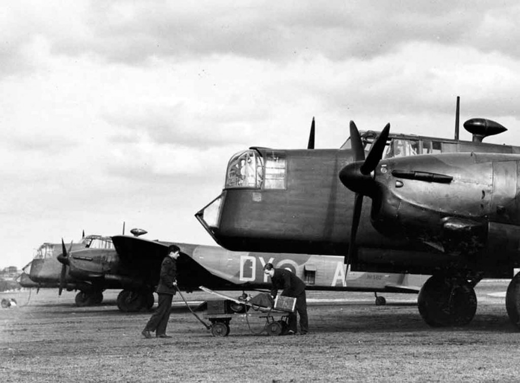 Armstrong Whitworth Whitley Mk Vs of No. 102 Squadron during a press day at Driffield, March 1940. N1382 DY-A in the background was lost on a raid to Augsburg, 16/17 August 1940. The foreground aircraft is N1421 DY-C, which was shot down over Norway on the night of 29/30 April 1940.